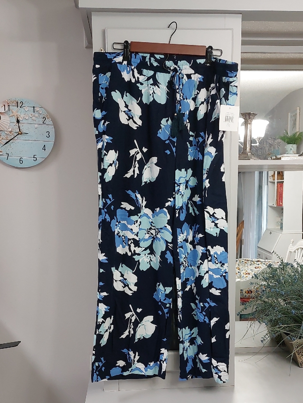 Ellen Tracy Floral Linen Blend Pants XL